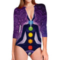 Seven Chakras Mandala Print Long Sleeve Swimsuit