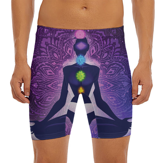 Seven Chakras Mandala Print Men's Long Boxer Briefs