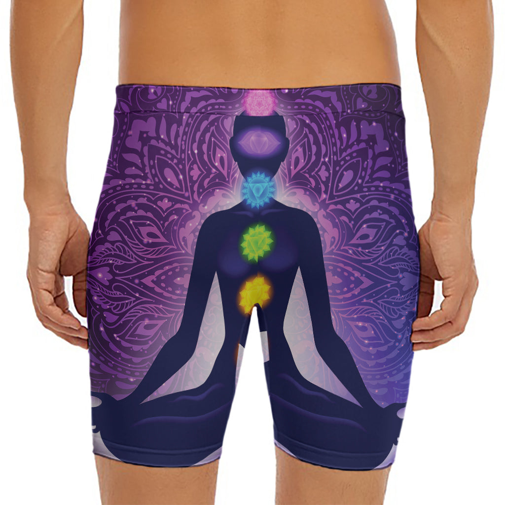 Seven Chakras Mandala Print Men's Long Boxer Briefs