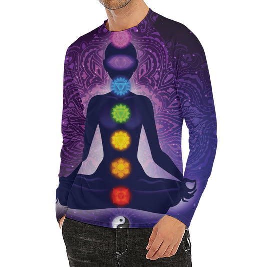 Seven Chakras Mandala Print Men's Long Sleeve Rash Guard