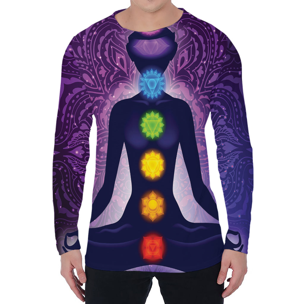 Seven Chakras Mandala Print Men's Long Sleeve T-Shirt