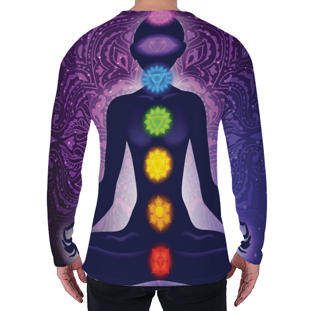 Seven Chakras Mandala Print Men's Long Sleeve T-Shirt