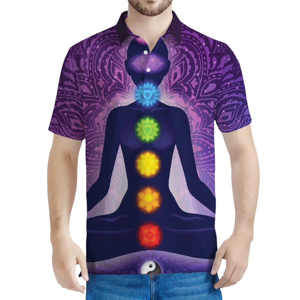 Seven Chakras Mandala Print Men's Polo Shirt