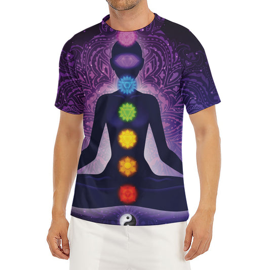 Seven Chakras Mandala Print Men's Short Sleeve Rash Guard