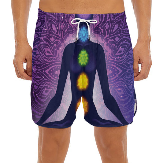 Seven Chakras Mandala Print Men's Split Running Shorts