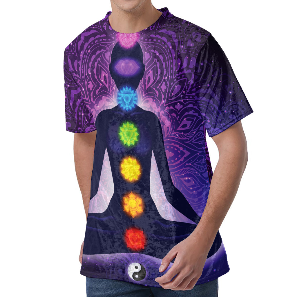 Seven Chakras Mandala Print Men's Velvet T-Shirt