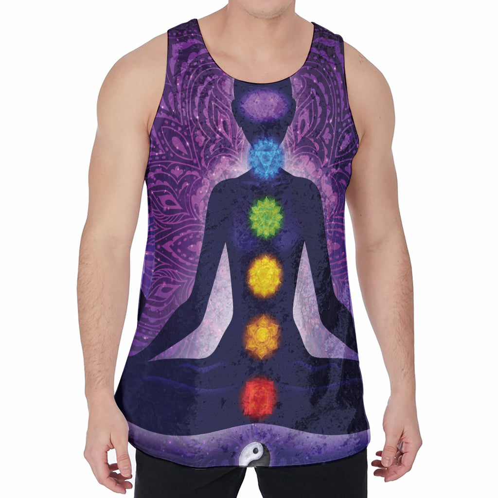 Seven Chakras Mandala Print Men's Velvet Tank Top
