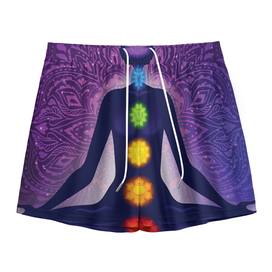 Seven Chakras Mandala Print Mesh Shorts