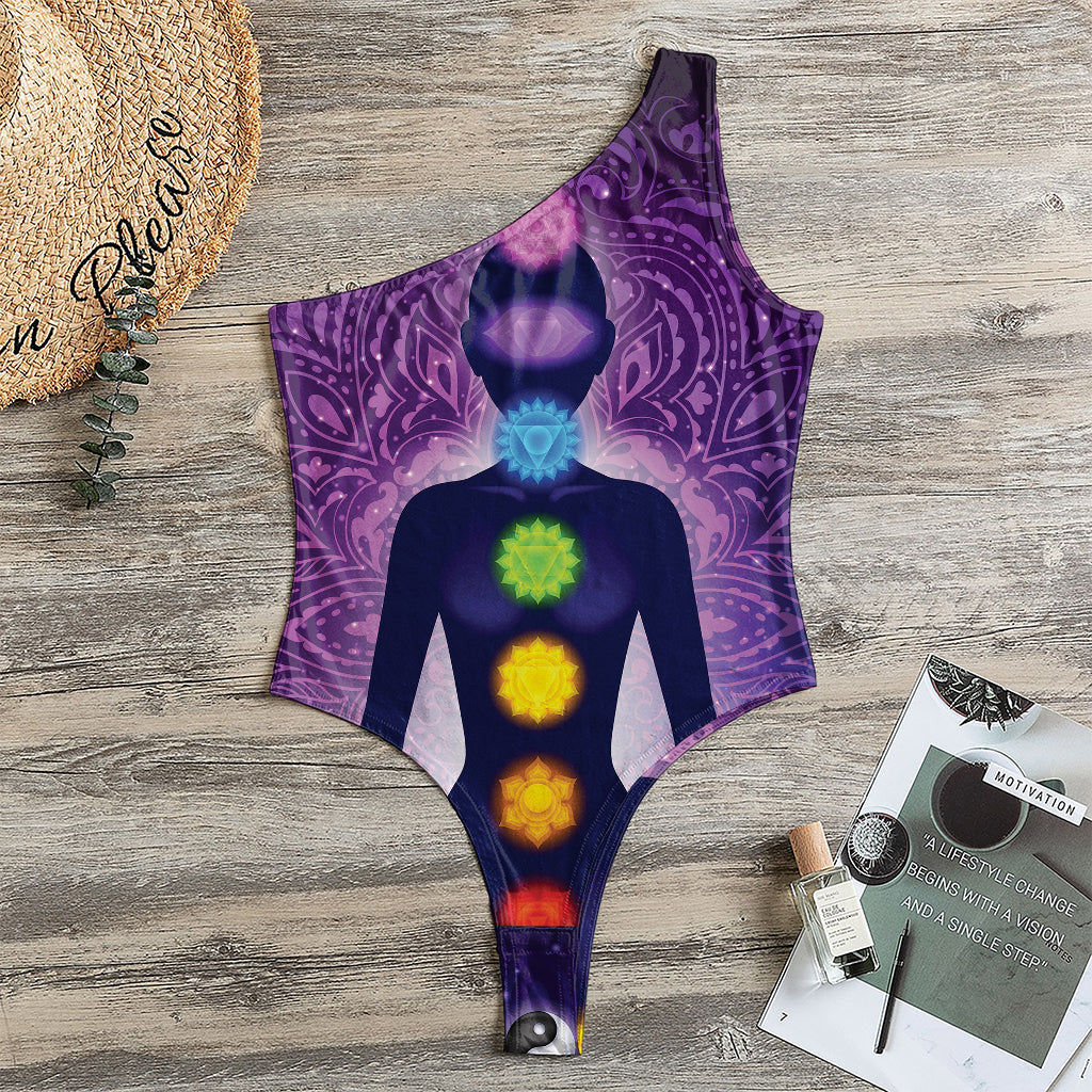 Seven Chakras Mandala Print One Shoulder Bodysuit