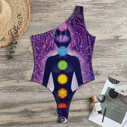 Seven Chakras Mandala Print One Shoulder Bodysuit
