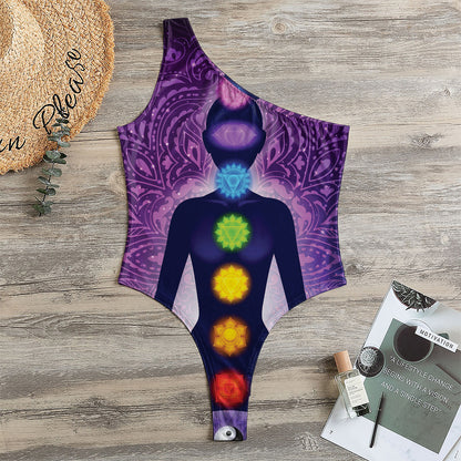 Seven Chakras Mandala Print One Shoulder Bodysuit
