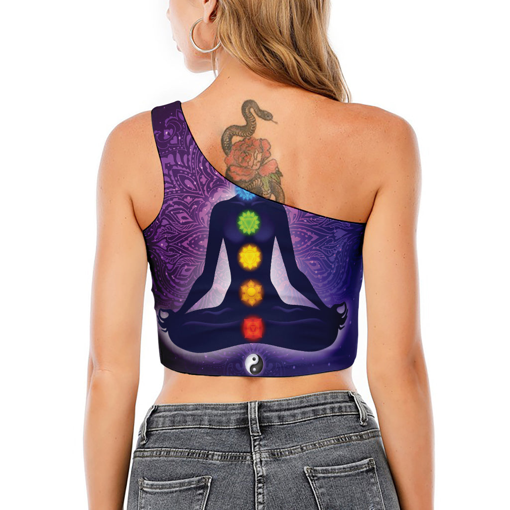 Seven Chakras Mandala Print One Shoulder Crop Top