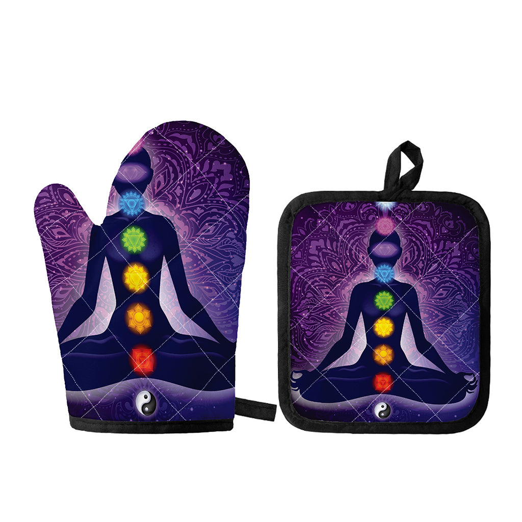 Seven Chakras Mandala Print Oven Mitt And Pot Holder Set