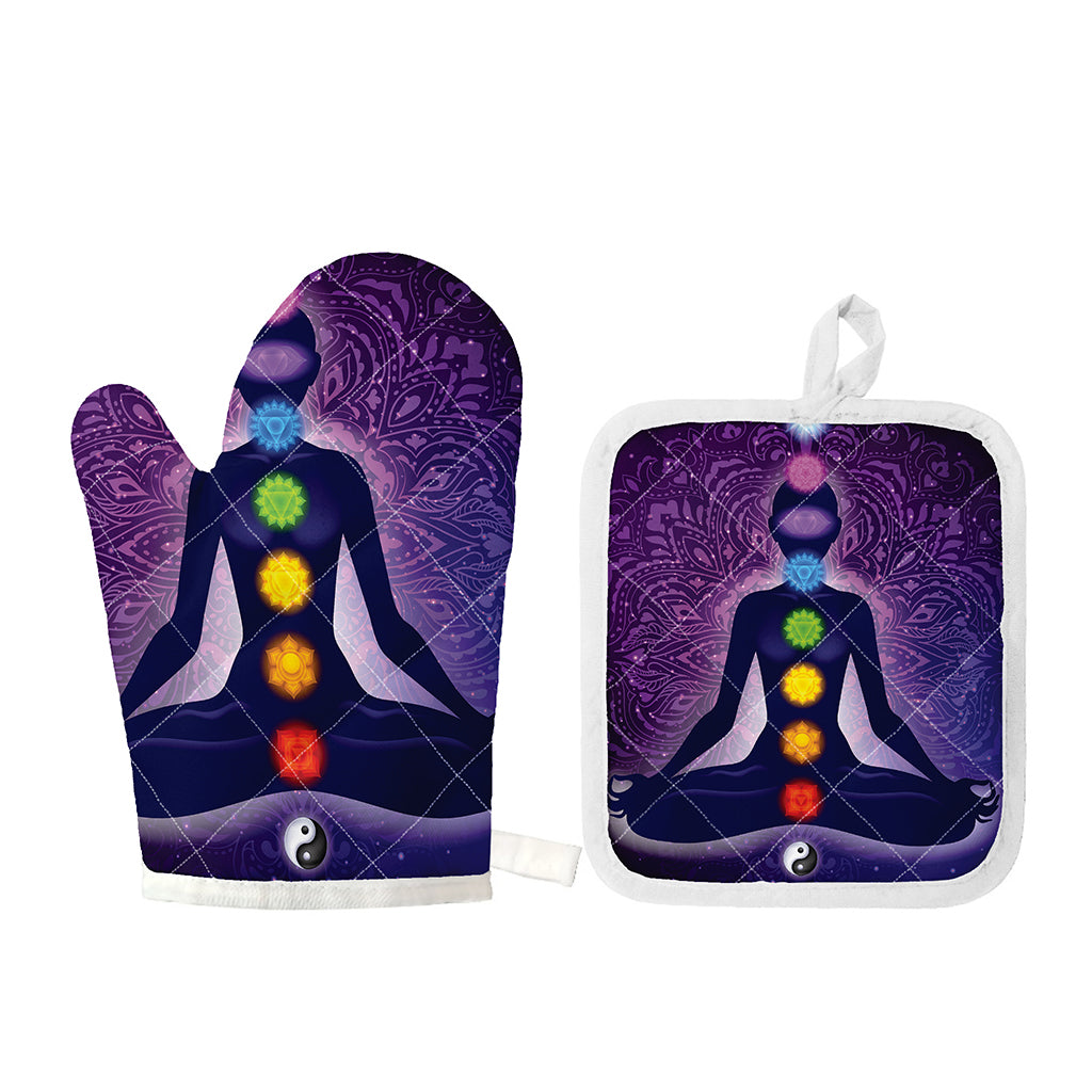 Seven Chakras Mandala Print Oven Mitt And Pot Holder Set