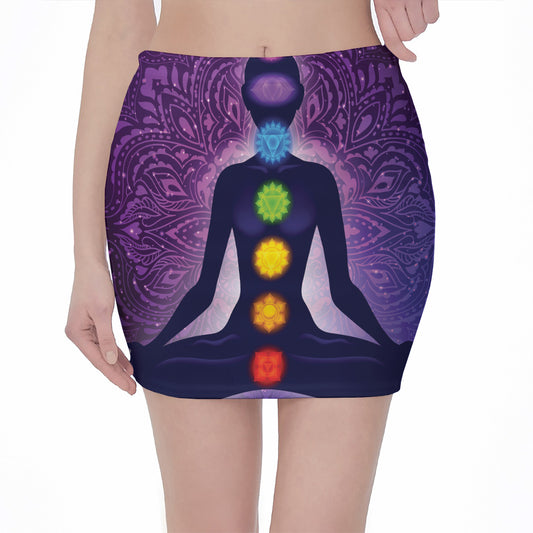 Seven Chakras Mandala Print Pencil Mini Skirt