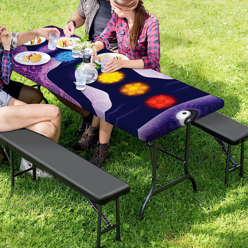 Seven Chakras Mandala Print Picnic Table Cover