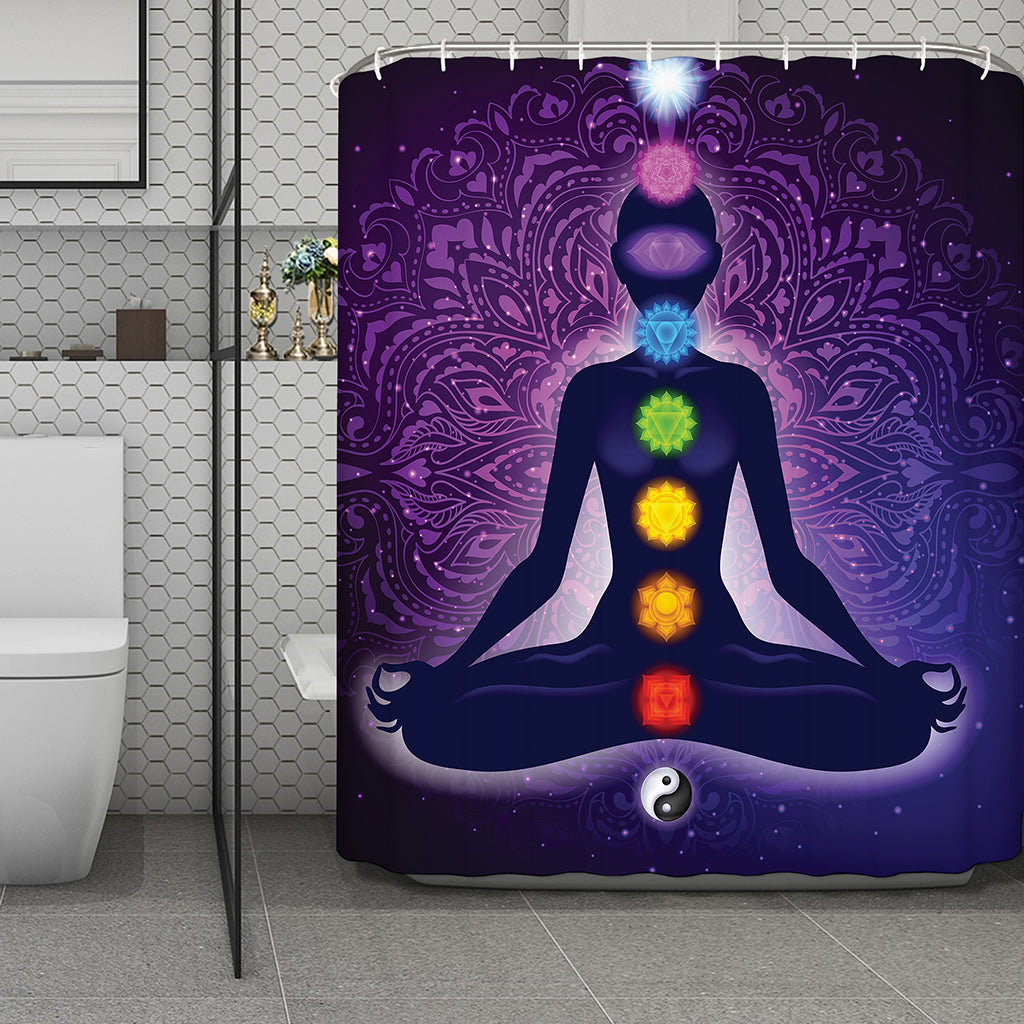 Seven Chakras Mandala Print Polyester Shower Curtain