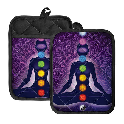 Seven Chakras Mandala Print Pot Holders With Pocket