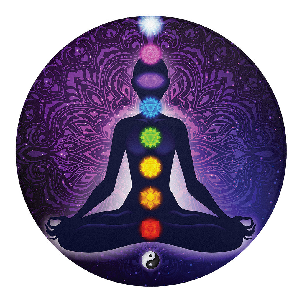 Seven Chakras Mandala Print Round Blanket