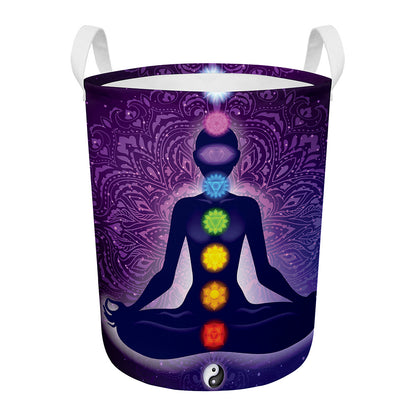 Seven Chakras Mandala Print Round Laundry Basket