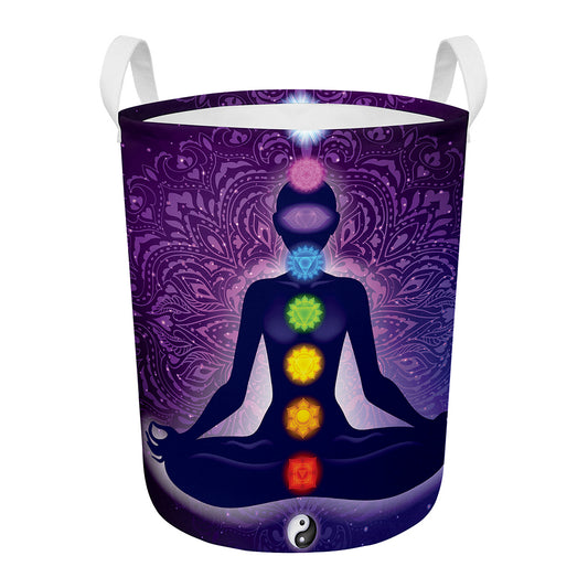 Seven Chakras Mandala Print Round Laundry Basket