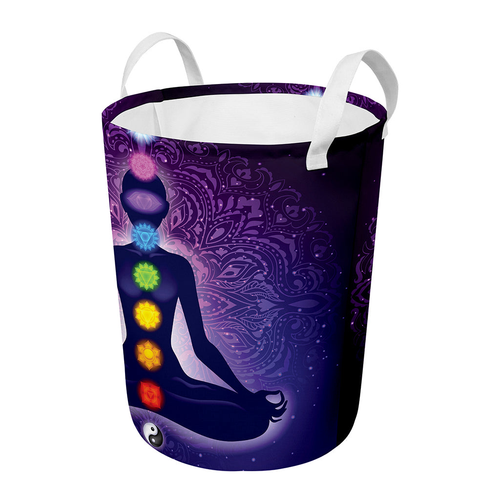 Seven Chakras Mandala Print Round Laundry Basket