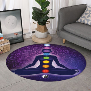 Seven Chakras Mandala Print Round Rug