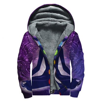 Seven Chakras Mandala Print Sherpa Lined Zip Up Hoodie