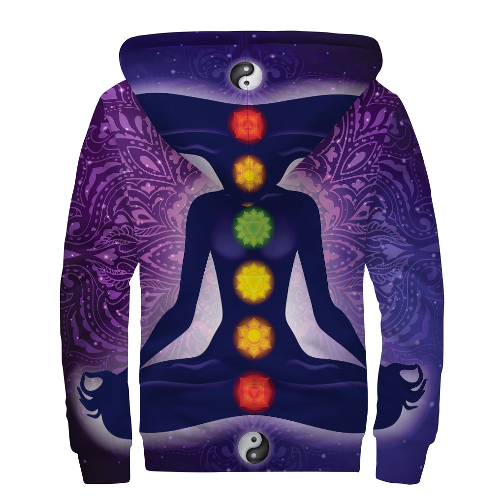 Seven Chakras Mandala Print Sherpa Lined Zip Up Hoodie