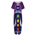 Seven Chakras Mandala Print Short Sleeve Long Nightdress