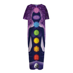 Seven Chakras Mandala Print Short Sleeve Long Nightdress