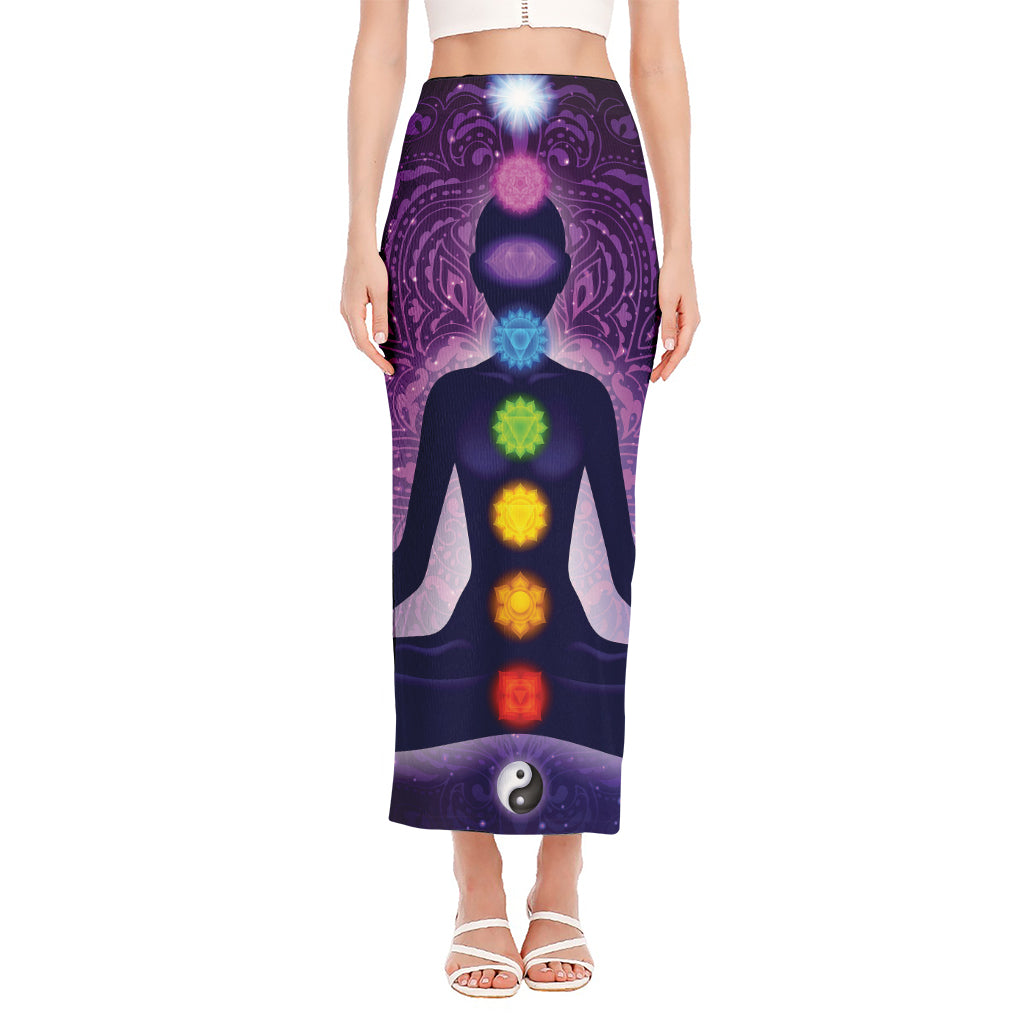 Seven Chakras Mandala Print Side Slit Maxi Skirt