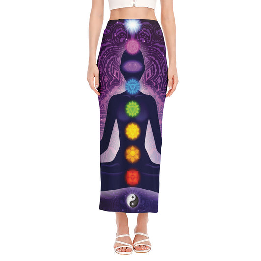 Seven Chakras Mandala Print Side Slit Maxi Skirt