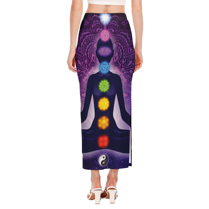 Seven Chakras Mandala Print Side Slit Maxi Skirt