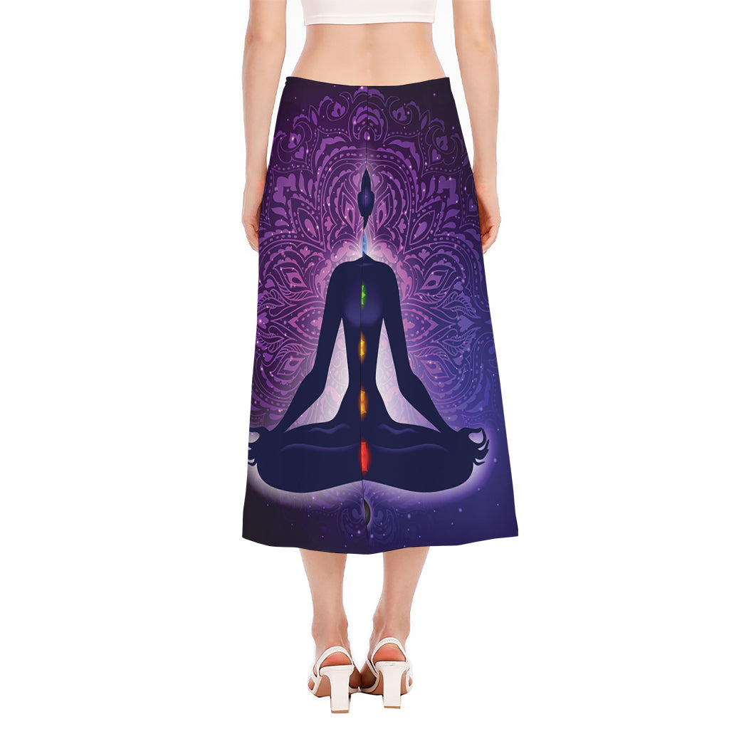 Seven Chakras Mandala Print Side Slit Midi Skirt