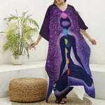 Seven Chakras Mandala Print Silk V-Neck Kaftan Dress