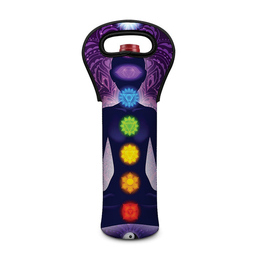 Seven Chakras Mandala Print Single Neoprene Wine Tote