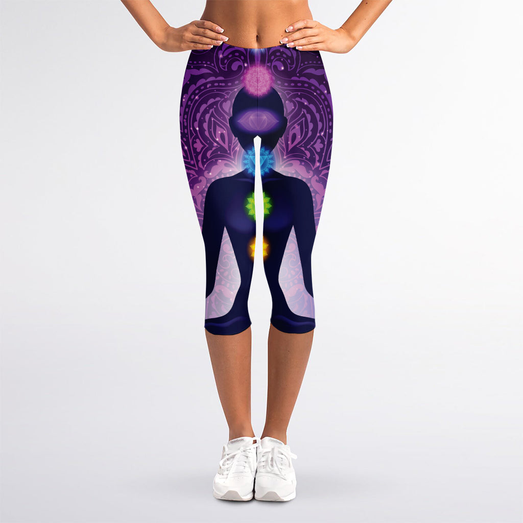 Seven Chakras Mandala Print Women's Capri Leggings