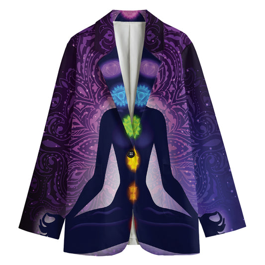 Seven Chakras Mandala Print Women's Cotton Blazer