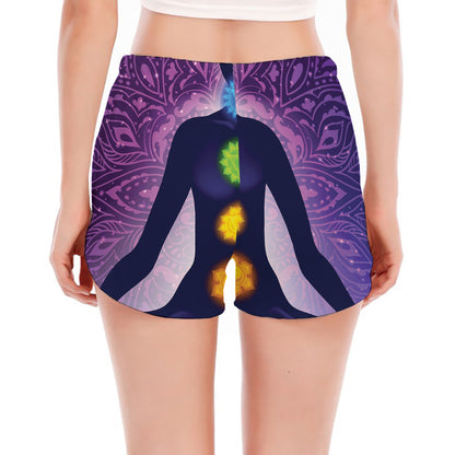 Seven Chakras Mandala Print Women's Split Running Shorts