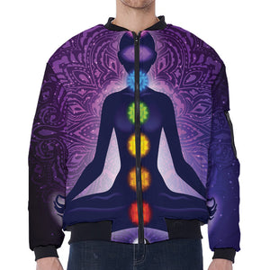 Seven Chakras Mandala Print Zip Sleeve Bomber Jacket