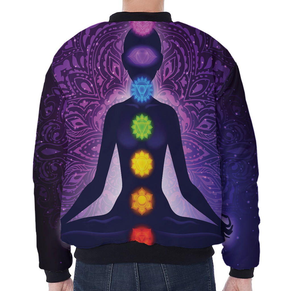 Seven Chakras Mandala Print Zip Sleeve Bomber Jacket