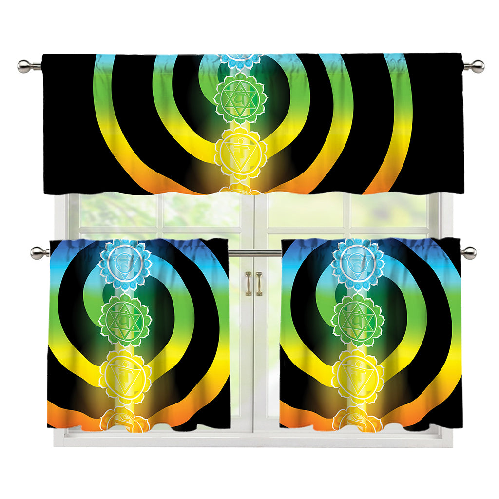 Seven Chakras Rainbow Of Life Print 3 Piece Kitchen Curtains