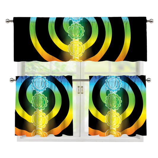 Seven Chakras Rainbow Of Life Print 3 Piece Kitchen Curtains