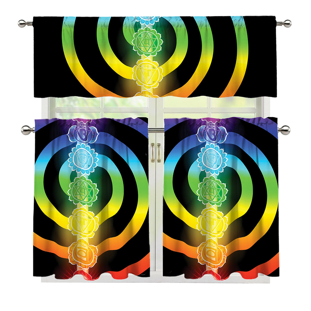 Seven Chakras Rainbow Of Life Print 3 Piece Kitchen Curtains