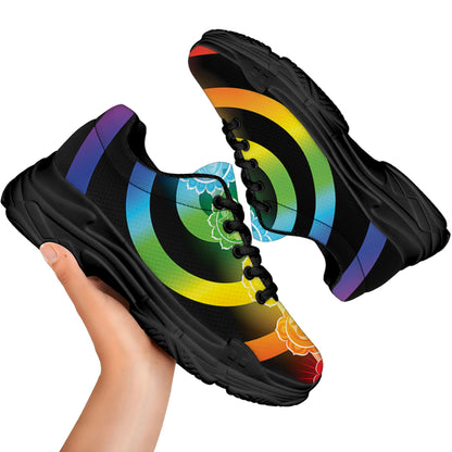 Seven Chakras Rainbow Of Life Print Black Chunky Shoes