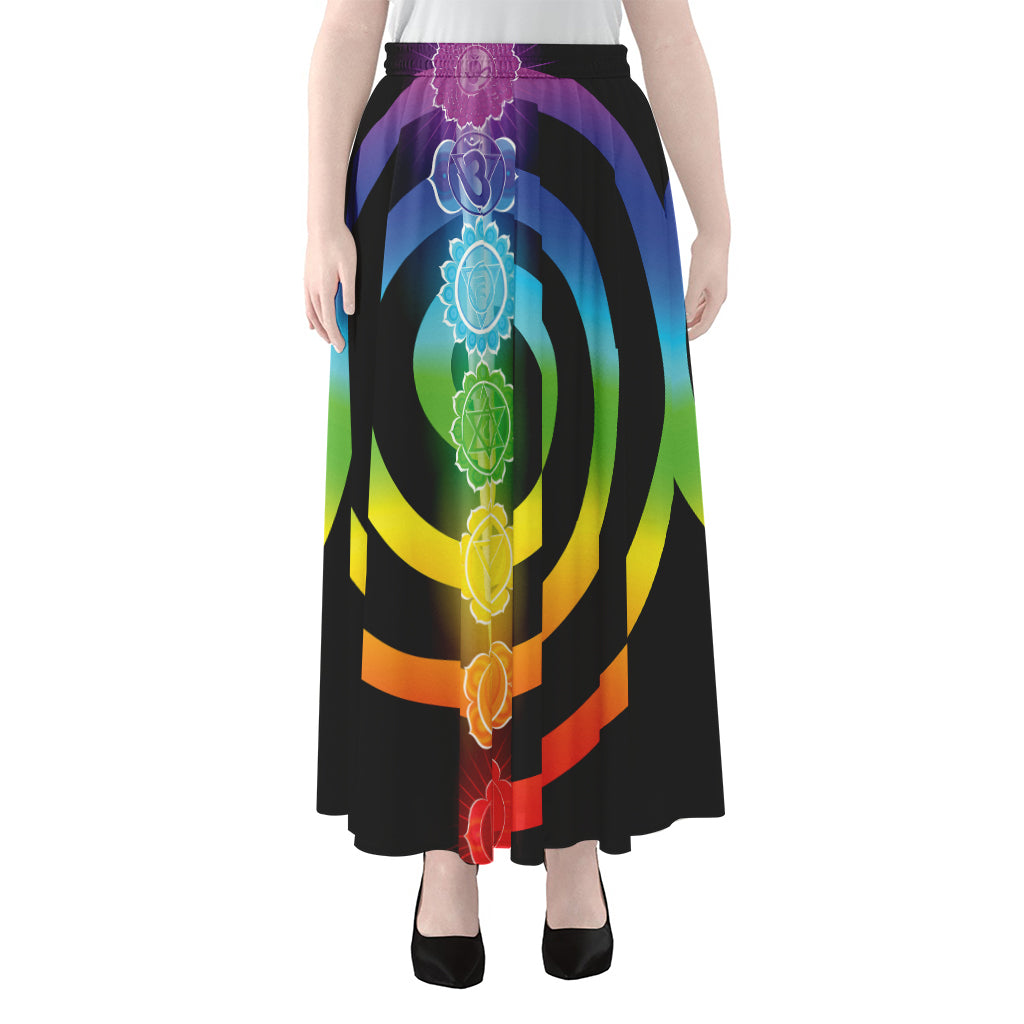 Seven Chakras Rainbow Of Life Print Chiffon Maxi Skirt