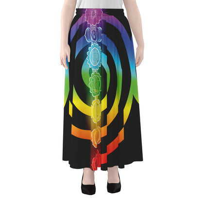 Seven Chakras Rainbow Of Life Print Chiffon Maxi Skirt