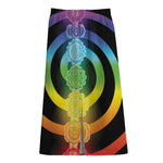 Seven Chakras Rainbow Of Life Print Cotton Front Slit Maxi Skirt