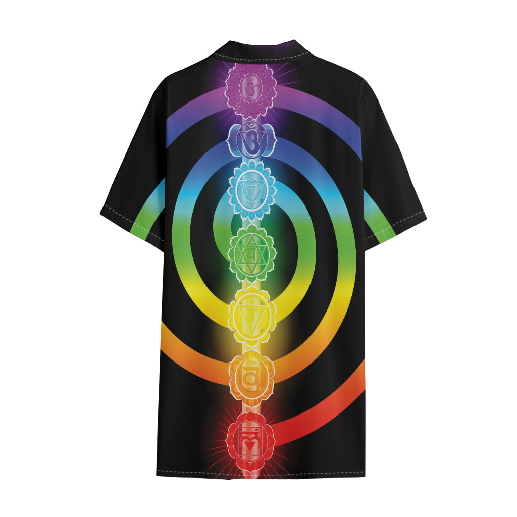 Seven Chakras Rainbow Of Life Print Cotton Hawaiian Shirt